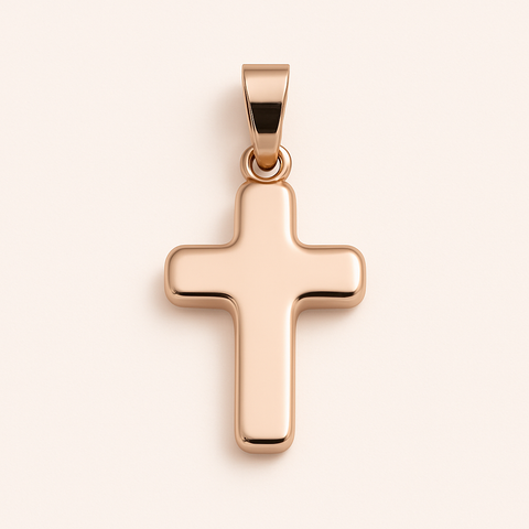 14K Yellow Gold Convex Cross Pendant – Small 11 mm Religious Charm