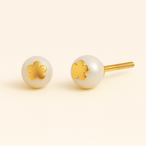 14Kt Gold Flower Incrusted Pearl Earrings