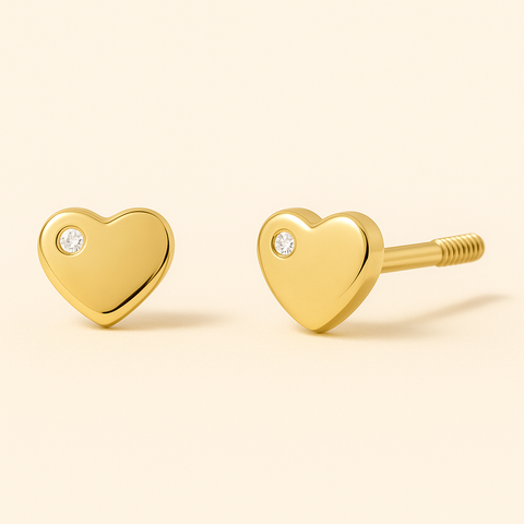 18K Gold Single Diamond Heart Stud Earring – Hypoallergenic