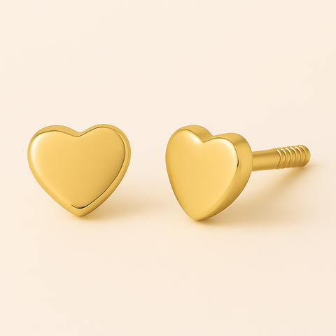 18K Gold Heart Stud Earrings – Hypoallergenic