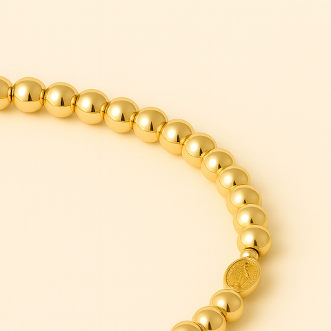 14Kt Mini Miraculous Medal Elastic Bead Bracelet