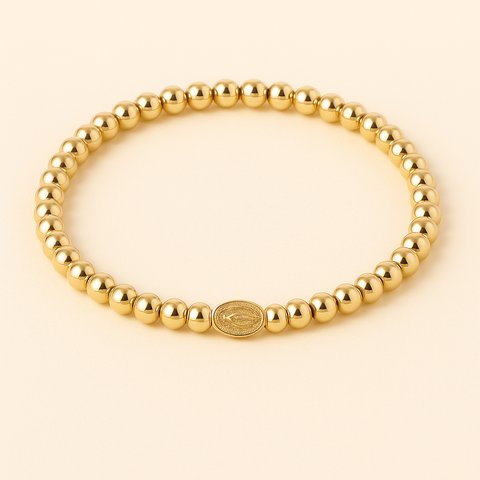 14Kt Mini Miraculous Medal Elastic Bead Bracelet