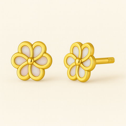 18Kt Small Mother of Pearl Flower Earrings – Hypoallergenic