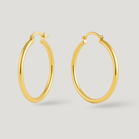 14K Yellow Gold classic hoop earrings, front view