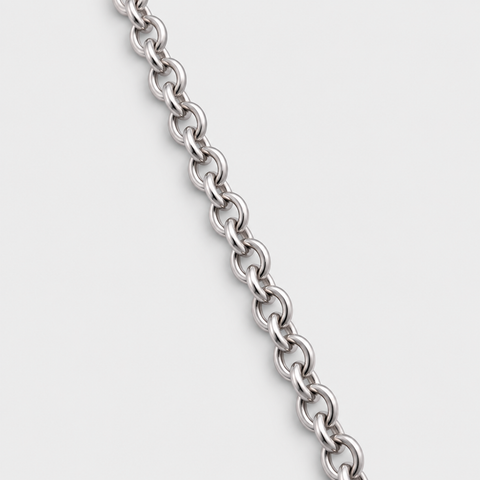 Fine 18K white gold rolo chain links with a polished finish.