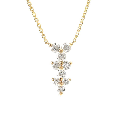 14K yellow gold diamond cross pendant necklace with nine round diamonds