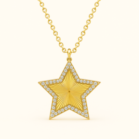 14K yellow gold diamond fluted star pendant necklace