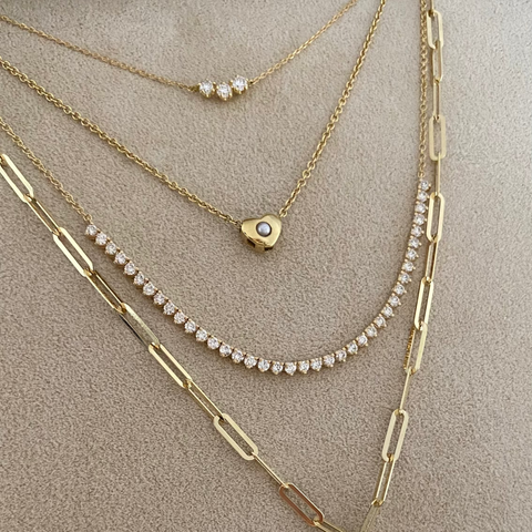14K Yellow Gold mini paper clip necklace, detail view