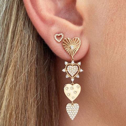 front view of diamond heart stud in 14k gold – 0.03 carats