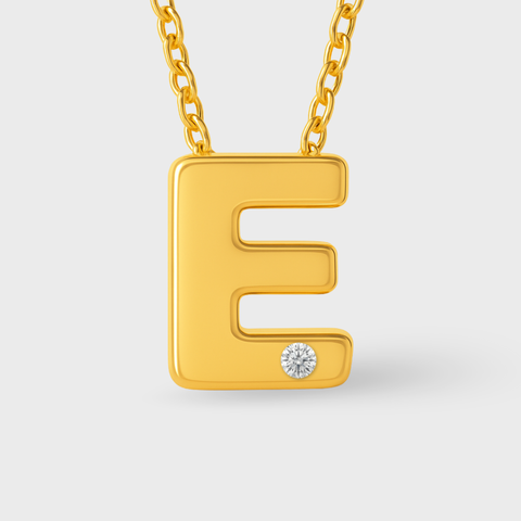 14K Yellow Gold diamond initial necklace with round white diamonds, angle view