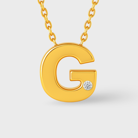 14K Yellow Gold diamond initial necklace with round white diamonds, side view
