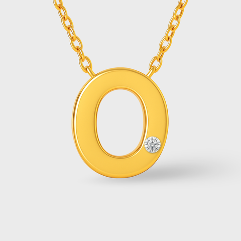 14K Yellow Gold diamond initial necklace with round white diamonds, front view