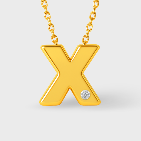 14K Yellow Gold diamond initial necklace with round white diamonds, front view