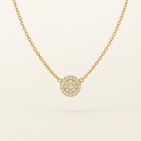 Diamond Pavé Disc Necklace in 14K Gold – 0.19 Carats