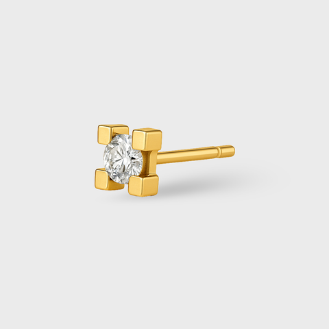 18K Yellow Gold diamond piercing piercing stud 18k gold – 0.05 carat with round white diamonds, front view