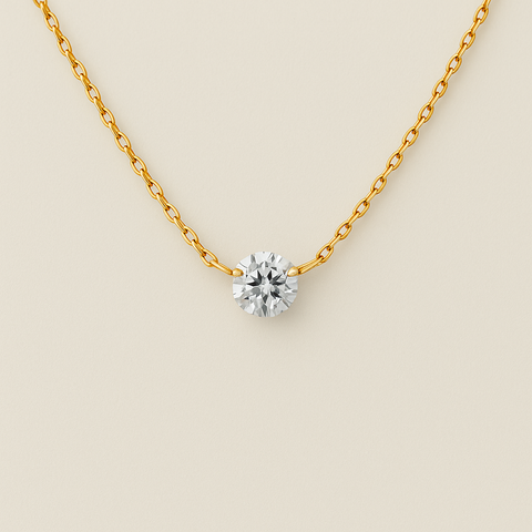 close up of Diamond Solitaire Necklace in 18K Gold – 0.20 Carats