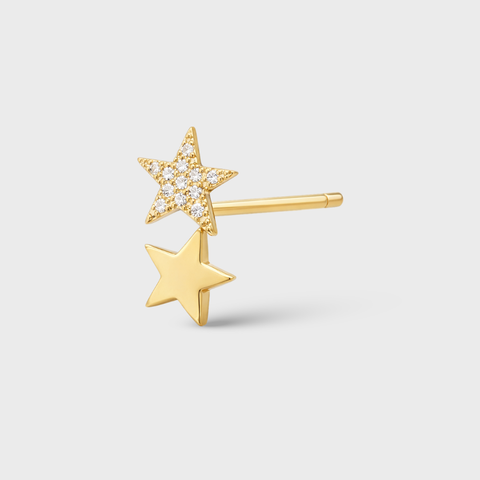 14K Yellow Gold diamond star piercing with round white diamonds, front view