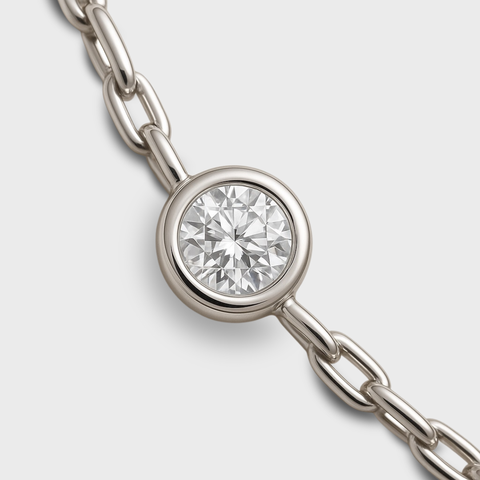 14K Yellow Gold diamonds by the yard necklace with round white diamonds, side view