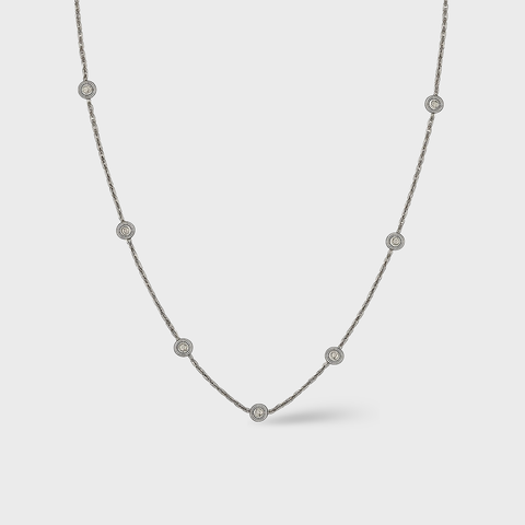14K Yellow Gold diamonds by the yard necklace with round white diamonds, front view