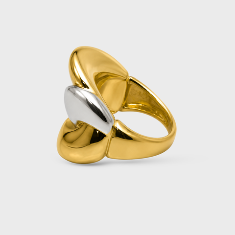 Two-tone 18K Duo Link ring side profile view showing height and curve of the sculptural Italian design