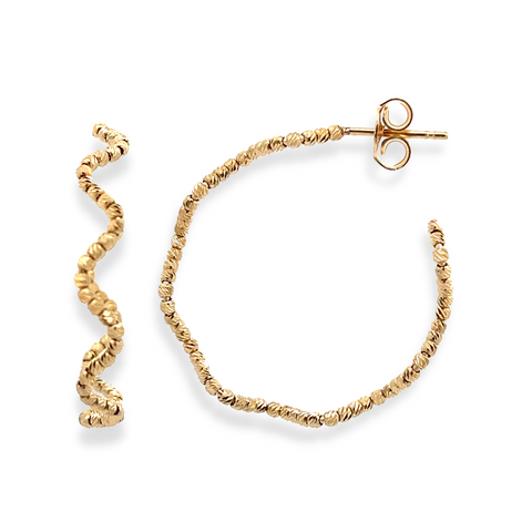 18Kt Diamond Cut Wave Hoop Earrings