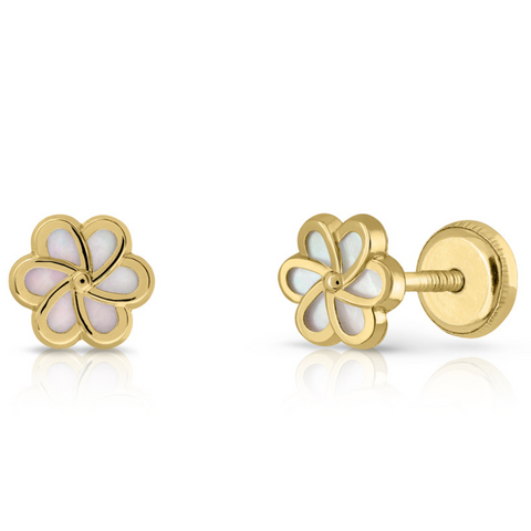 18Kt Small Mother of Pearl Flower Earrings