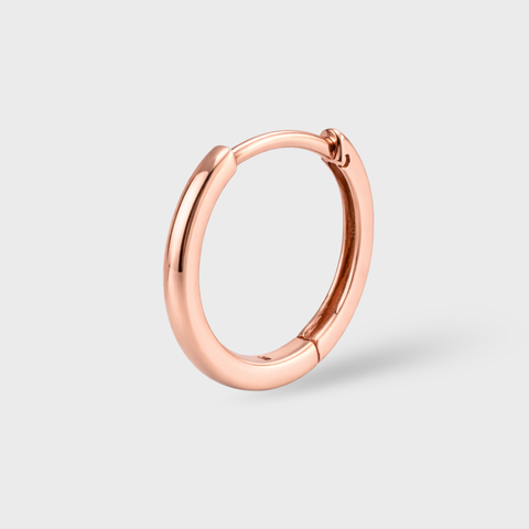 18K Yellow Gold rose gold classic huggie piercing, front view