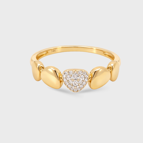 14K yellow gold heart-shaped diamond cluster ring with pavé stones, front view