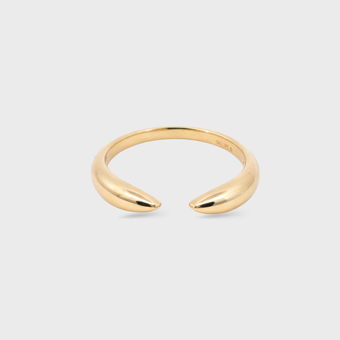 14K yellow gold claw open ring with polished rounded tips, front view