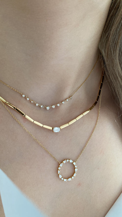 14Kt Multi Shaped Diamond Circle Silhouette Necklace (Adjustable Length)
