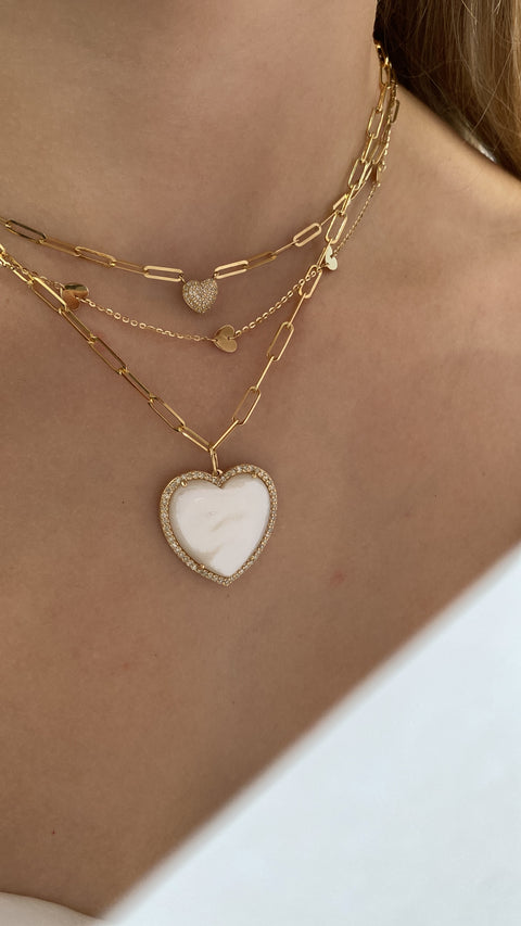 14Kt Diamond Heart Paper Clip Necklace