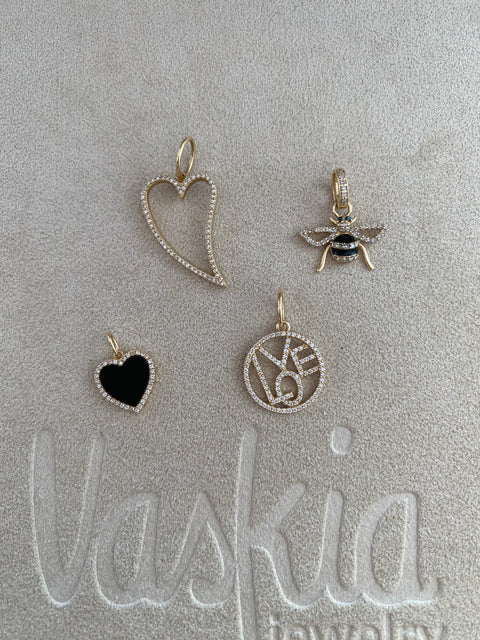 14Kt Diamond Bezeled Small Onyx Heart Pendant