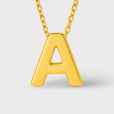 14K Yellow Gold initial necklace, front view