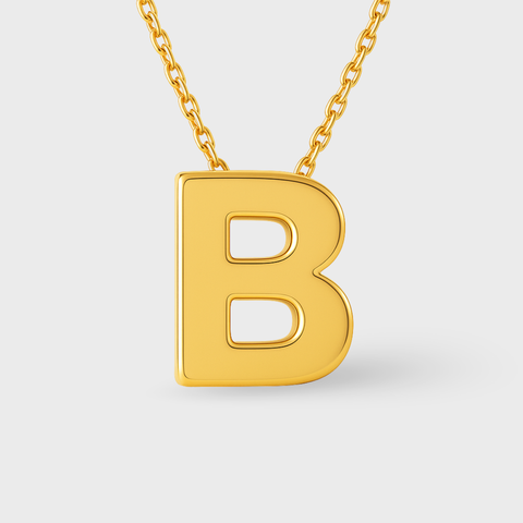 14K Yellow Gold initial necklace, side view
