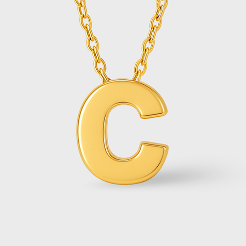 14K Yellow Gold initial necklace, detail view