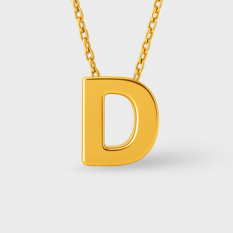 14K Yellow Gold initial necklace, worn view