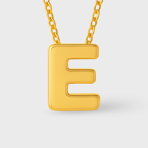 14K Yellow Gold initial necklace, angle view