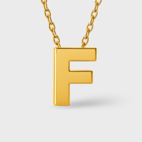 14K Yellow Gold initial necklace, front view
