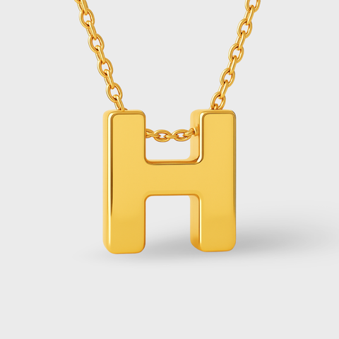 14K Yellow Gold initial necklace, detail view