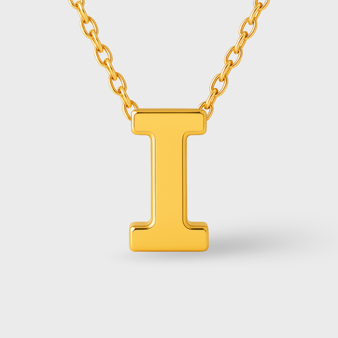 14K Yellow Gold initial necklace, worn view
