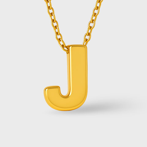 14K Yellow Gold initial necklace, angle view