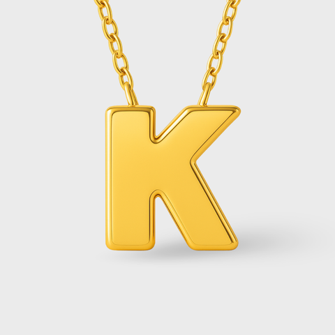 14K Yellow Gold initial necklace, front view
