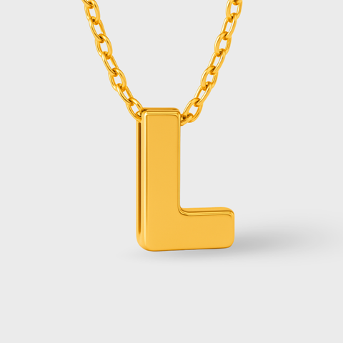 14K Yellow Gold initial necklace, side view