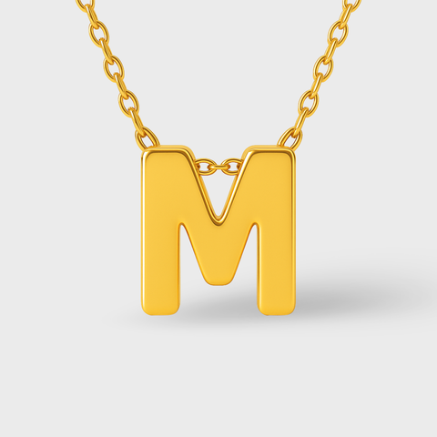 14K Yellow Gold initial necklace, detail view