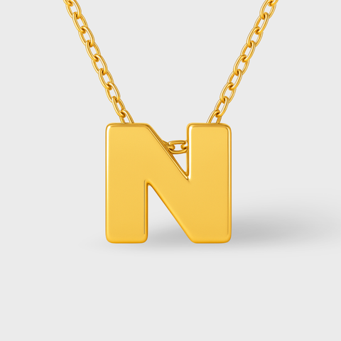 14K Yellow Gold initial necklace, worn view
