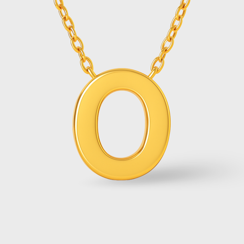 14K Yellow Gold initial necklace, angle view