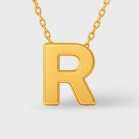 14K Yellow Gold initial necklace, side view