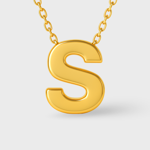 14K Yellow Gold initial necklace, detail view