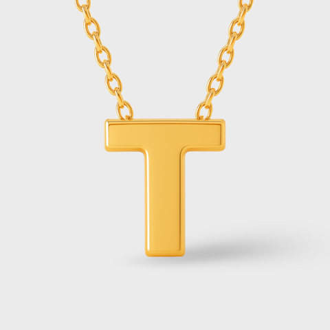 14K Yellow Gold initial necklace, worn view