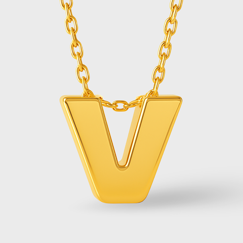 14K Yellow Gold initial necklace, angle view